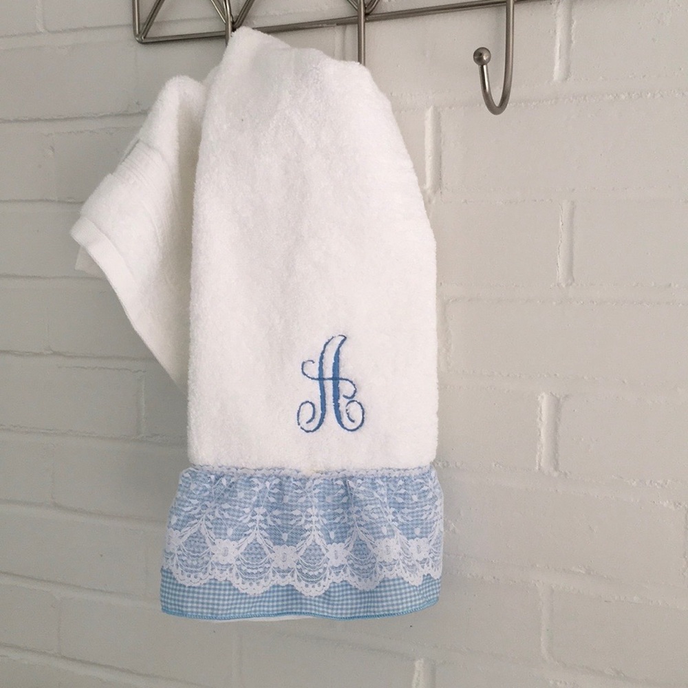 Personalized Hand Towel, Baby Gift, Embroidery, White Hand Towel, Initial A